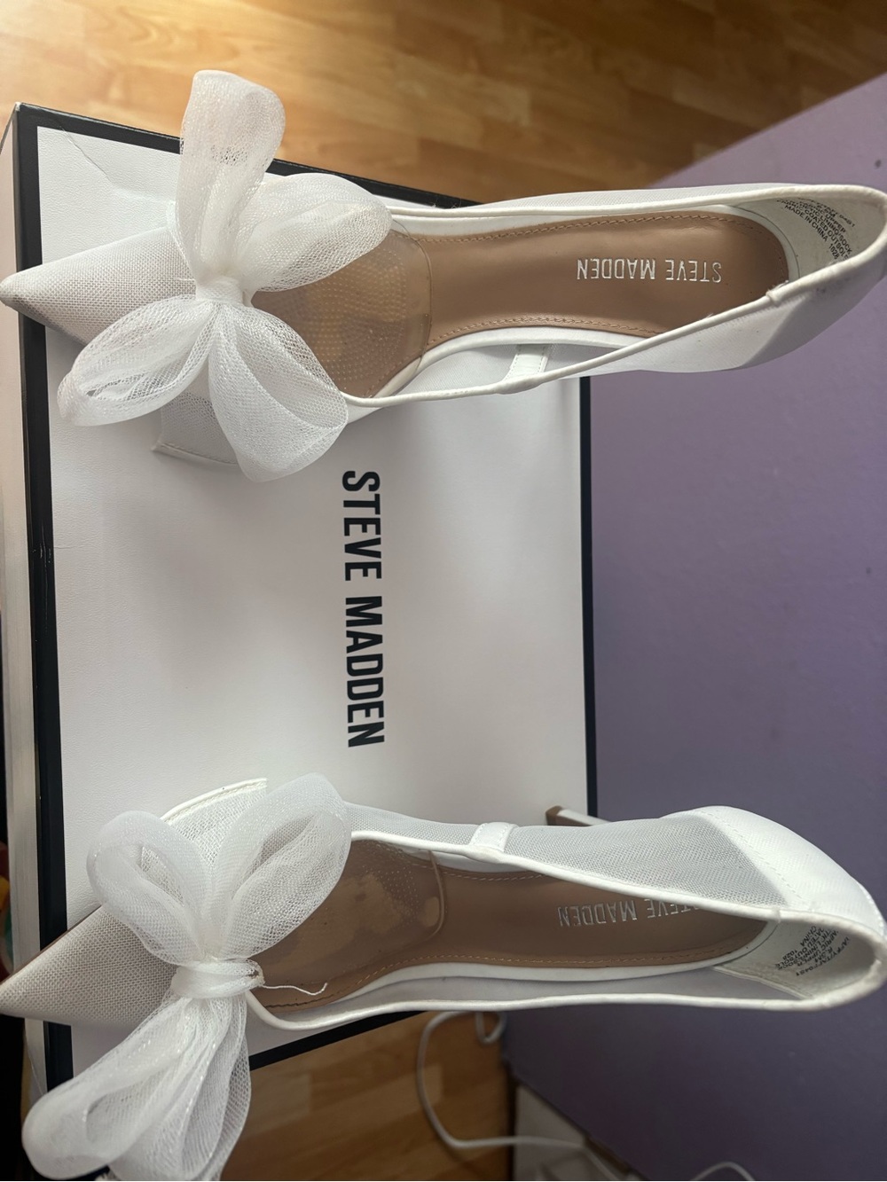 Steve Madden White Pointed-Toe Pumps with Sheer Bow Accent